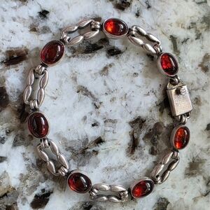 VINTAGE STERLING SILVER & AMBER NEILS ERIK NE DENMARK 925 BRACELET